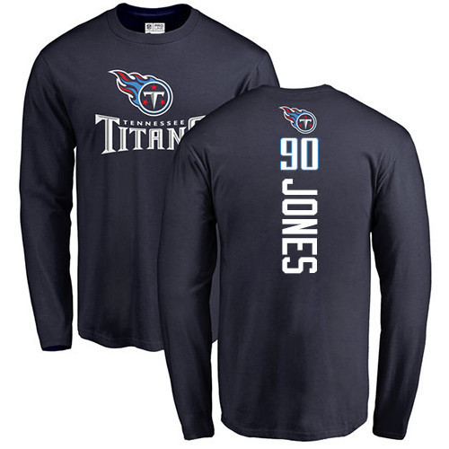 Tennessee Titans Men Navy Blue DaQuan Jones Backer NFL Football #90 Long Sleeve T Shirt